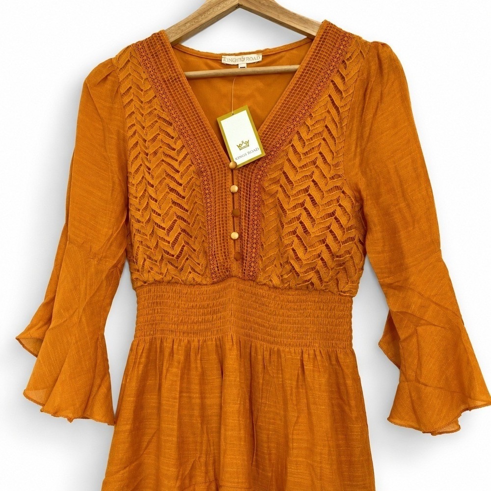 Anthropologie Kings Road Large Maxi Dress Orange Witchy Cottagecore Boho Fairy - Picture 3 of 7